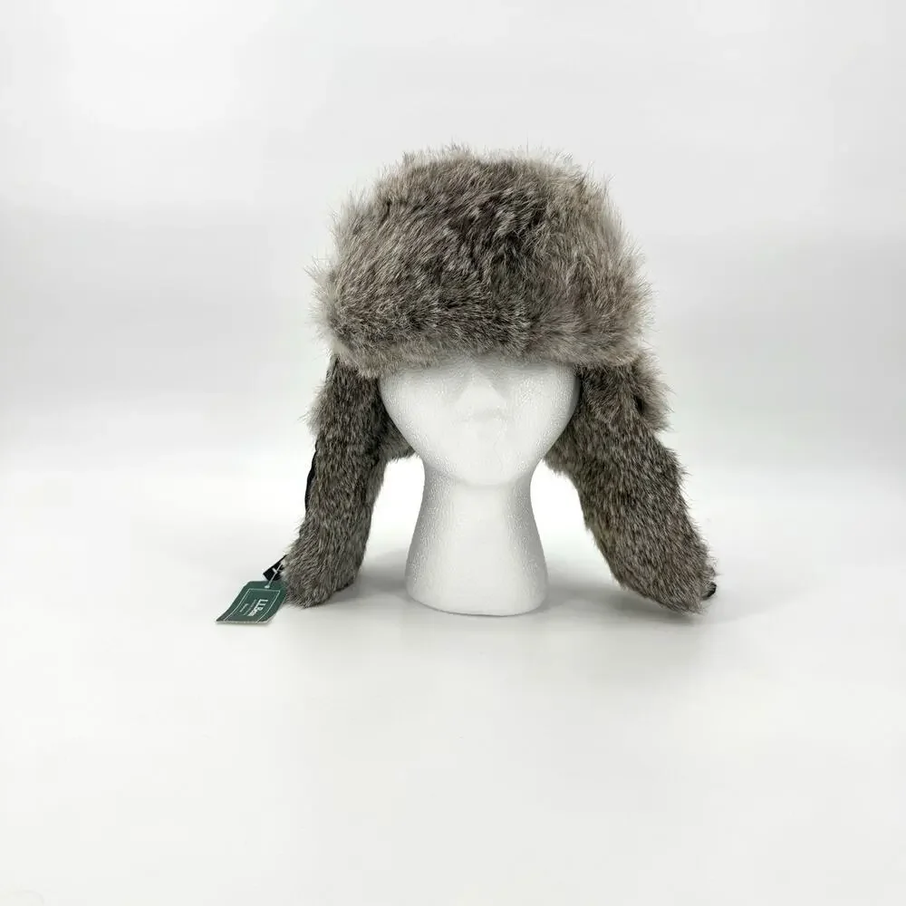 Mad Bomber Trapper Hat Rabbit Fur Trim Aviator Hat Kids Size Medium Black
